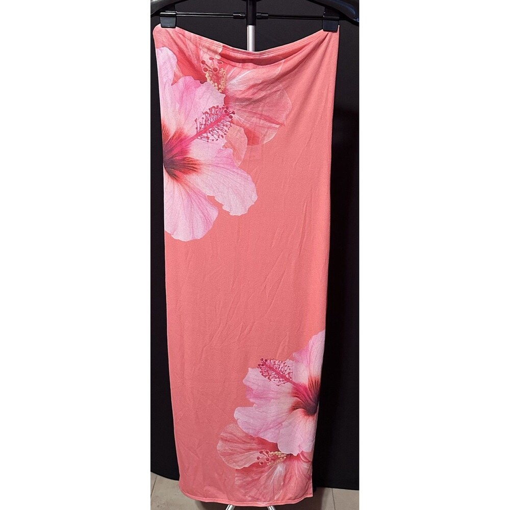 NWT Womens Hibiscus Floral Strapless Tube Dress Coral Pink M 8 10